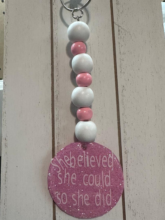 She Believed Beaded Keychain